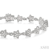 1 1/5 ctw Flower and Marquise Link Diamond Bracelet in 14K White Gold